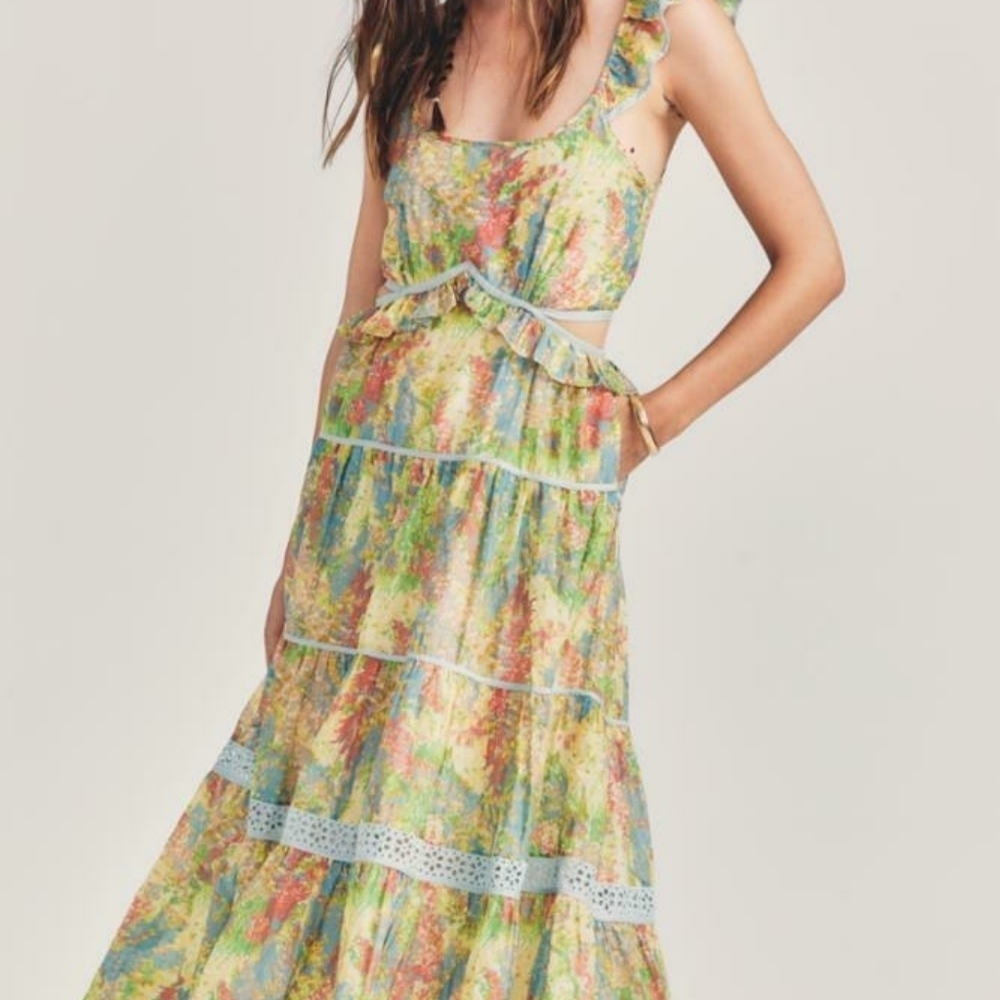 Loveshackfancy Madsen Dress Pastel Fields Maxi NEW